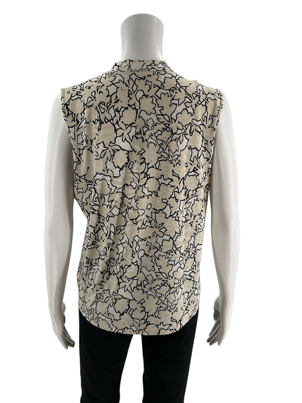 Jones New York Tan/White Print Pre-Owned Ladies Top - Size Petite Large