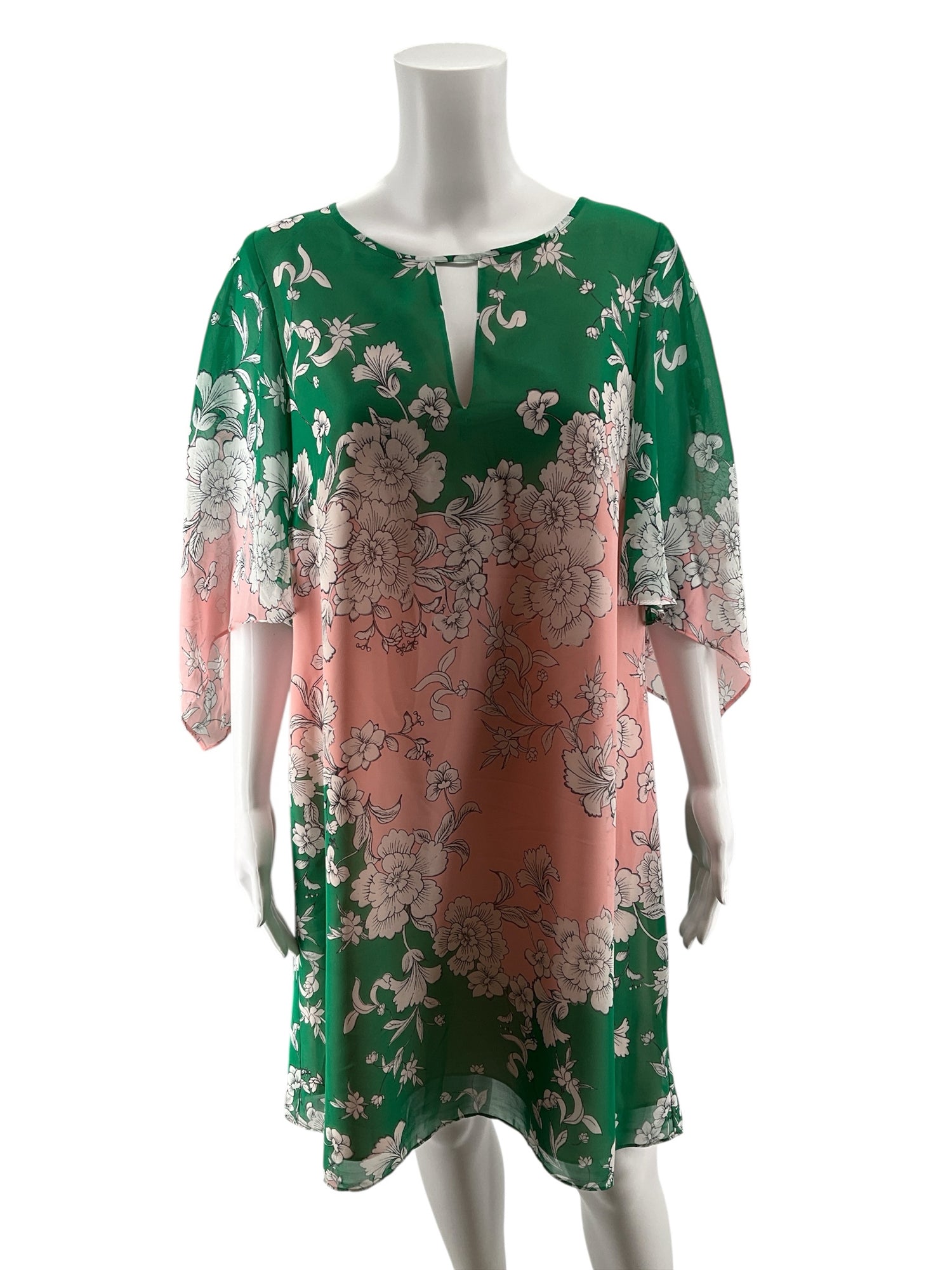 Vince Camuto Green &amp;amp; Pink Floral Ombre Keyhole Shift Dress Size 14 NWT