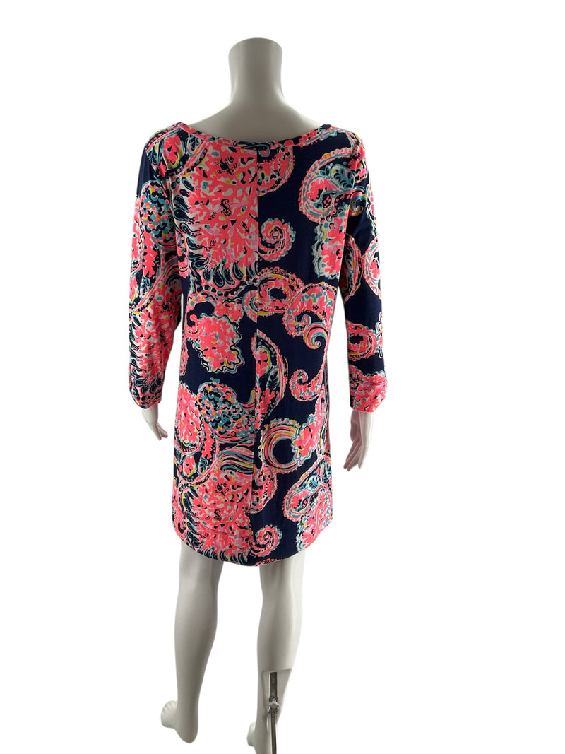 Lilly Pulitzer Pink/Navy/White Print Pre-Owned Ladies Dress - Size Medium