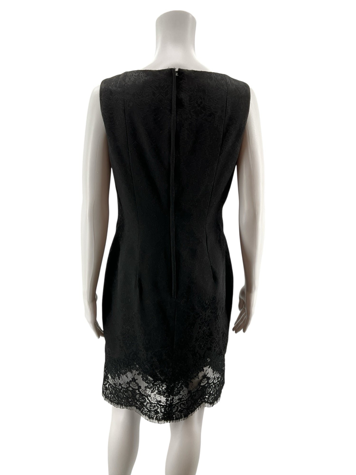 Carmen Marc Valvo Black Lace Baroque Jacquard Sheath Cocktail Dress Size 10