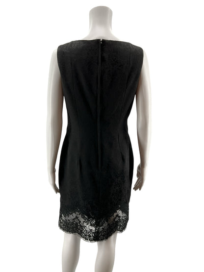 Carmen Marc Valvo Black Lace Baroque Jacquard Sheath Cocktail Dress Size 10