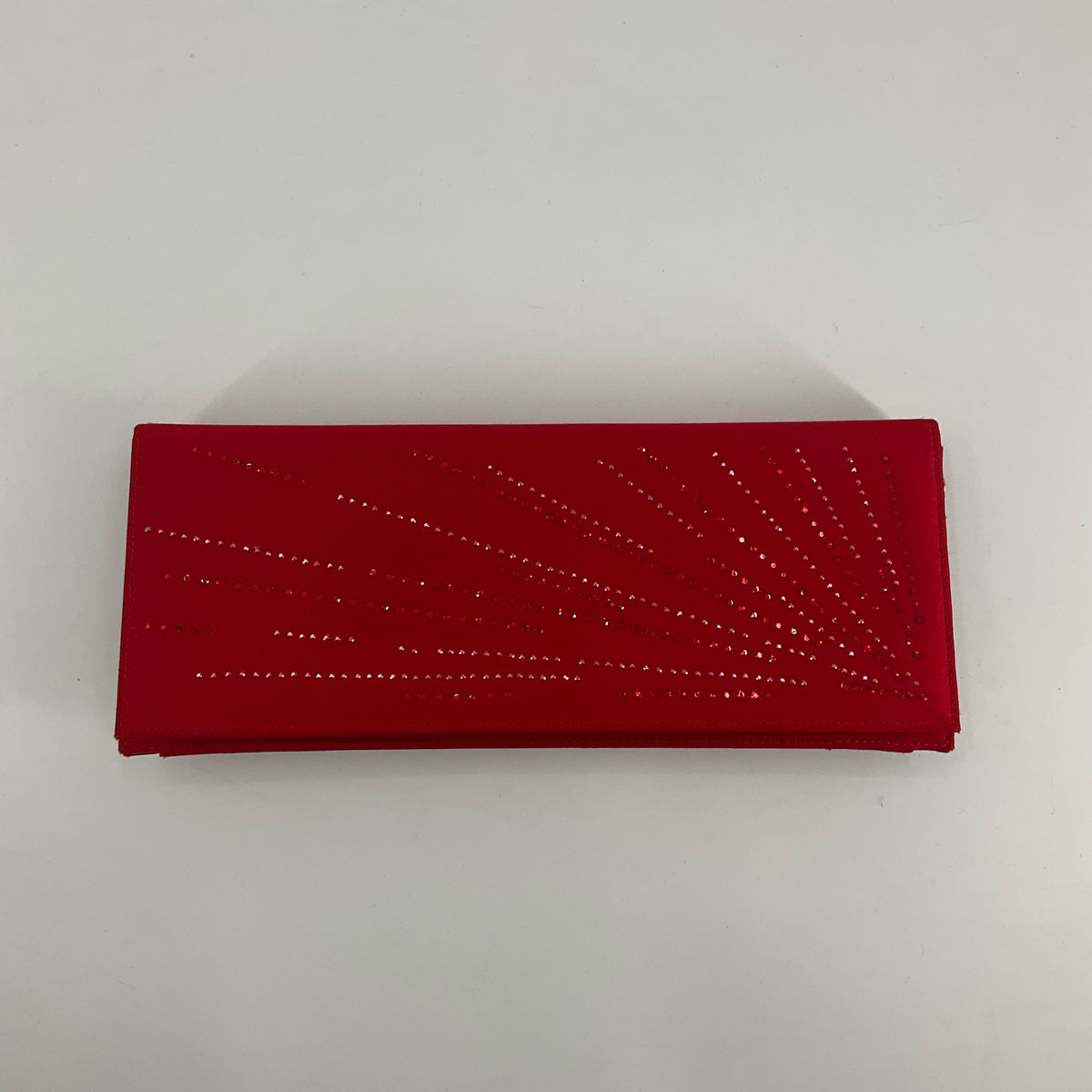 St. John Red Satin Swarovski Crystal Burst Envelope Clutch Evening Bag