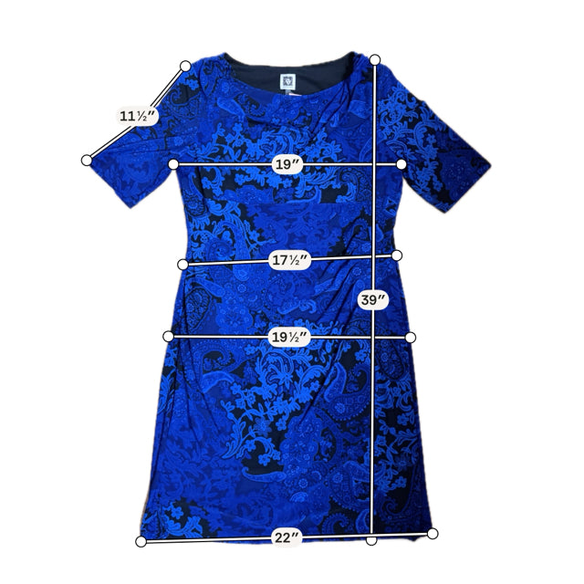 Anne Klein Blue &amp; Black Floral Short Sleeve Sheath Dress Size 14