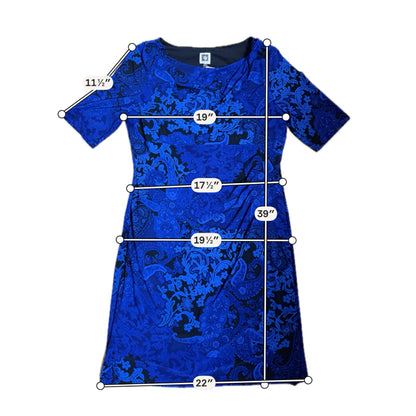 Anne Klein Blue &amp; Black Floral Short Sleeve Sheath Dress Size 14