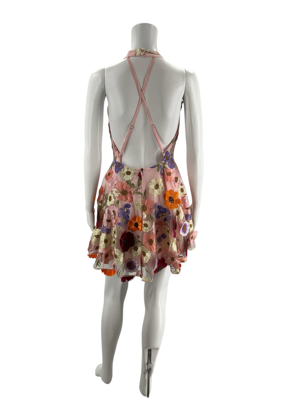 Lulus Pink Multi Floral Halter Fit & Flare Dress – Size XS, New With Tags - Margaret’s Fine Consignment