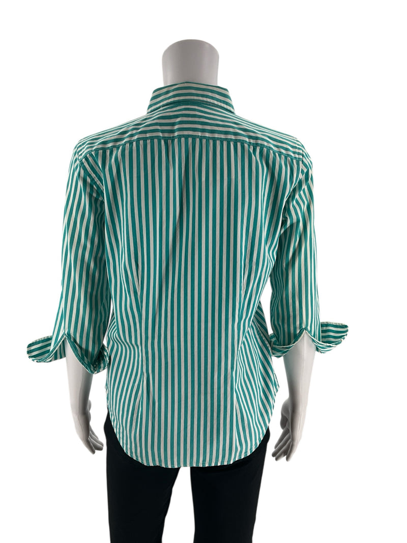 Ralph Lauren White/Aqua Stripe Pre-Owned Ladies Top - Size XS