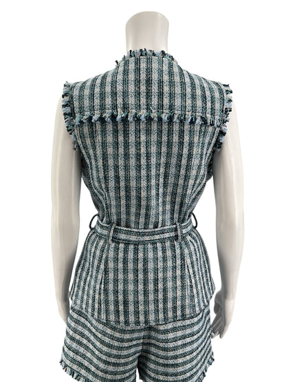 Cinq à Sept Elara Striped Tweed Vest with Frayed Hem Size 4