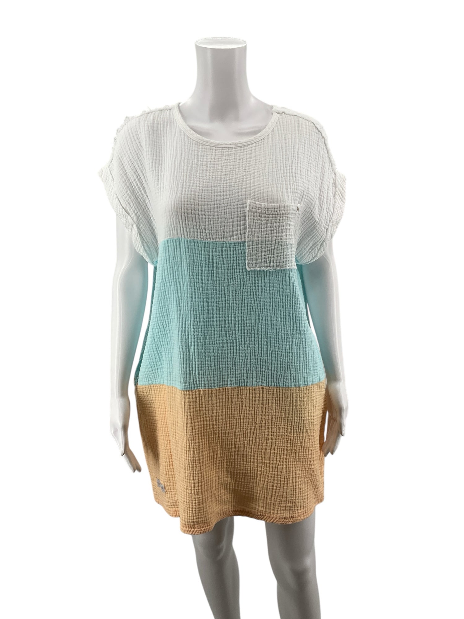 simply southern white/aqua/yellow Mini Coastal Stripe Gauze Tunic Dress White Aqua Yellow Size S/M - Size S/M