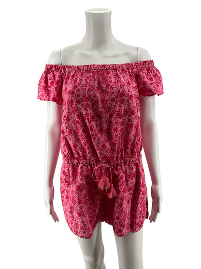 Vineyard Vines Hibiscus Floral Off-The-Shoulder Linen Romper Size Small