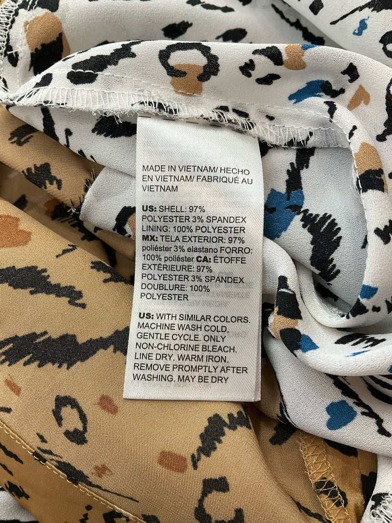 White House Black Market Tan/Black Animal Pre-Owned Top - Size Small