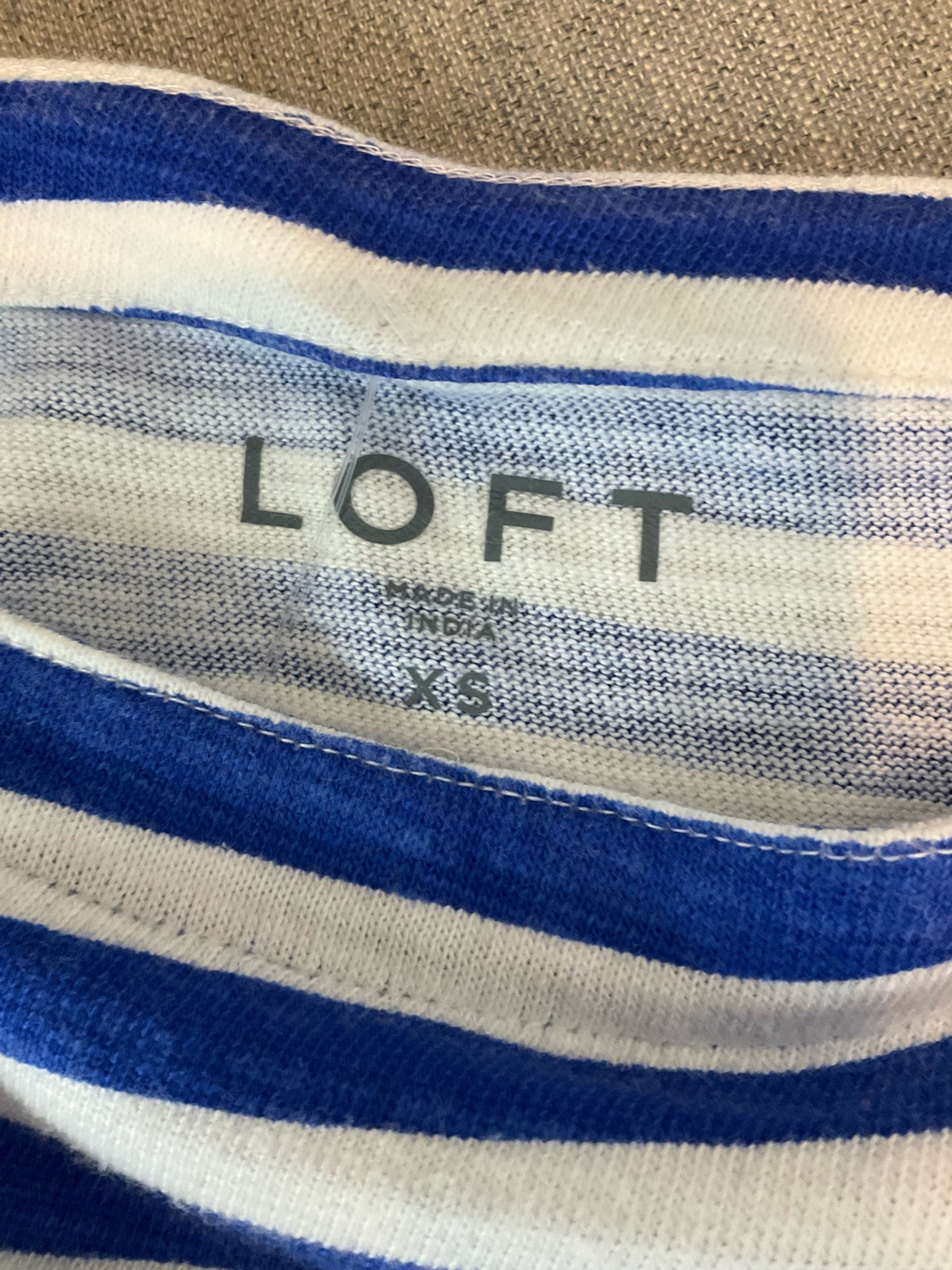 LOFT Lemon Embroidered Blue &amp;amp; White Striped Boatneck Top | Size XS- Downstairs