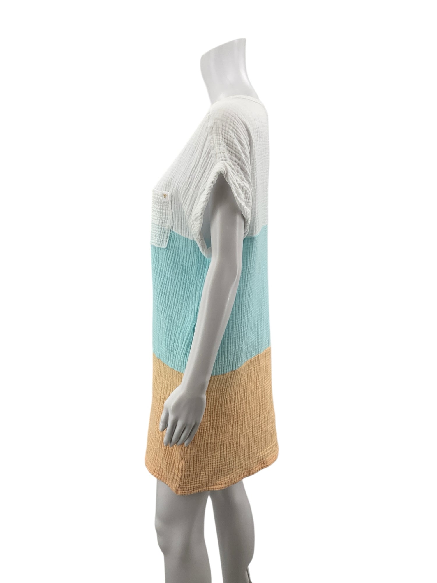 simply southern white/aqua/yellow Mini Coastal Stripe Gauze Tunic Dress White Aqua Yellow Size S/M - Size S/M