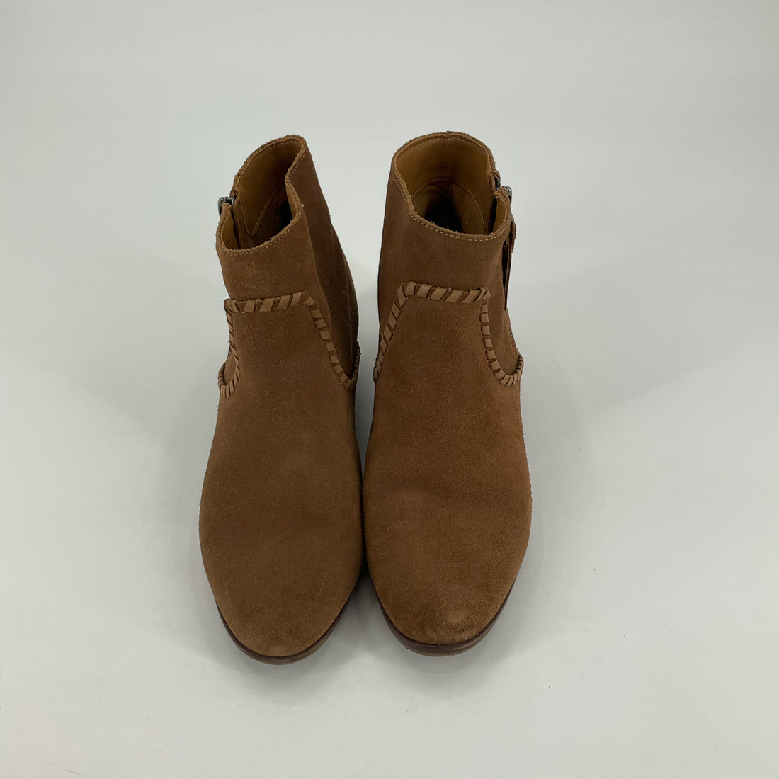 Jack Rogers Liddy Camel Suede Whipstitch Tassel Ankle Boots Womens 9.5