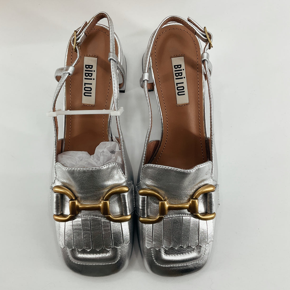 Bibi Lou Silver Metallic Kiltie Loafer Block Heels | NWT | Size 7