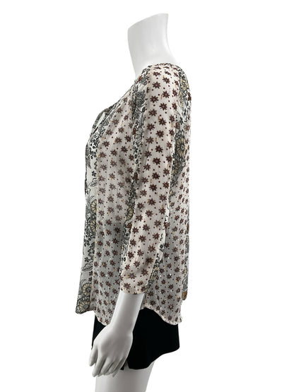 Figueroa &amp;amp; Flower Boho Mixed Floral Print Peasant Top Tassel Tie Petite Medium