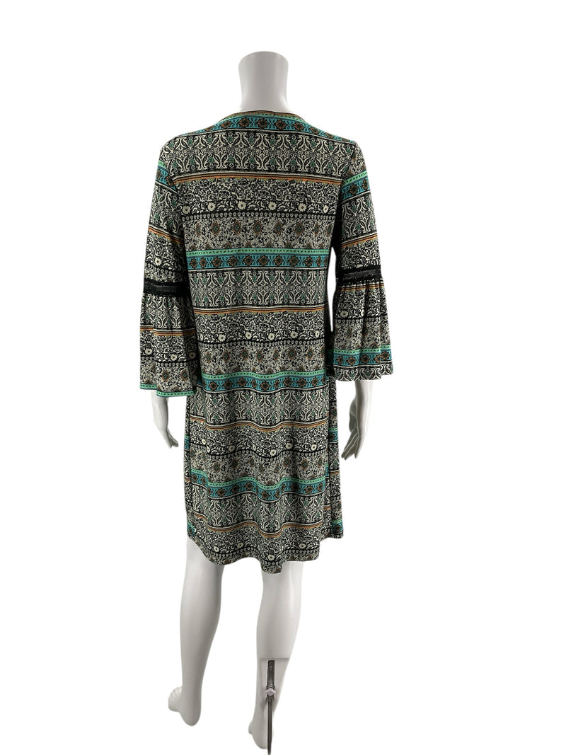 Espresso Tan/Black/Teal Floral Pre-Owned Ladies Dress - Size Small