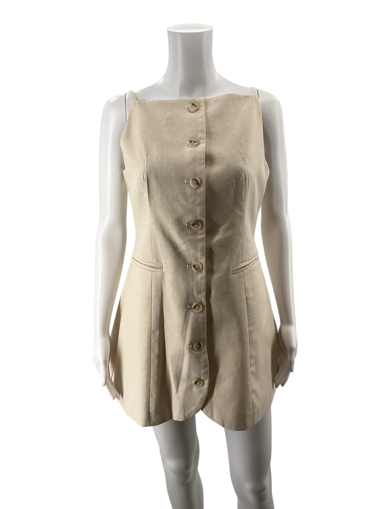 Cider Beige Linen Blend Button Front Cami Mini Dress Size Small