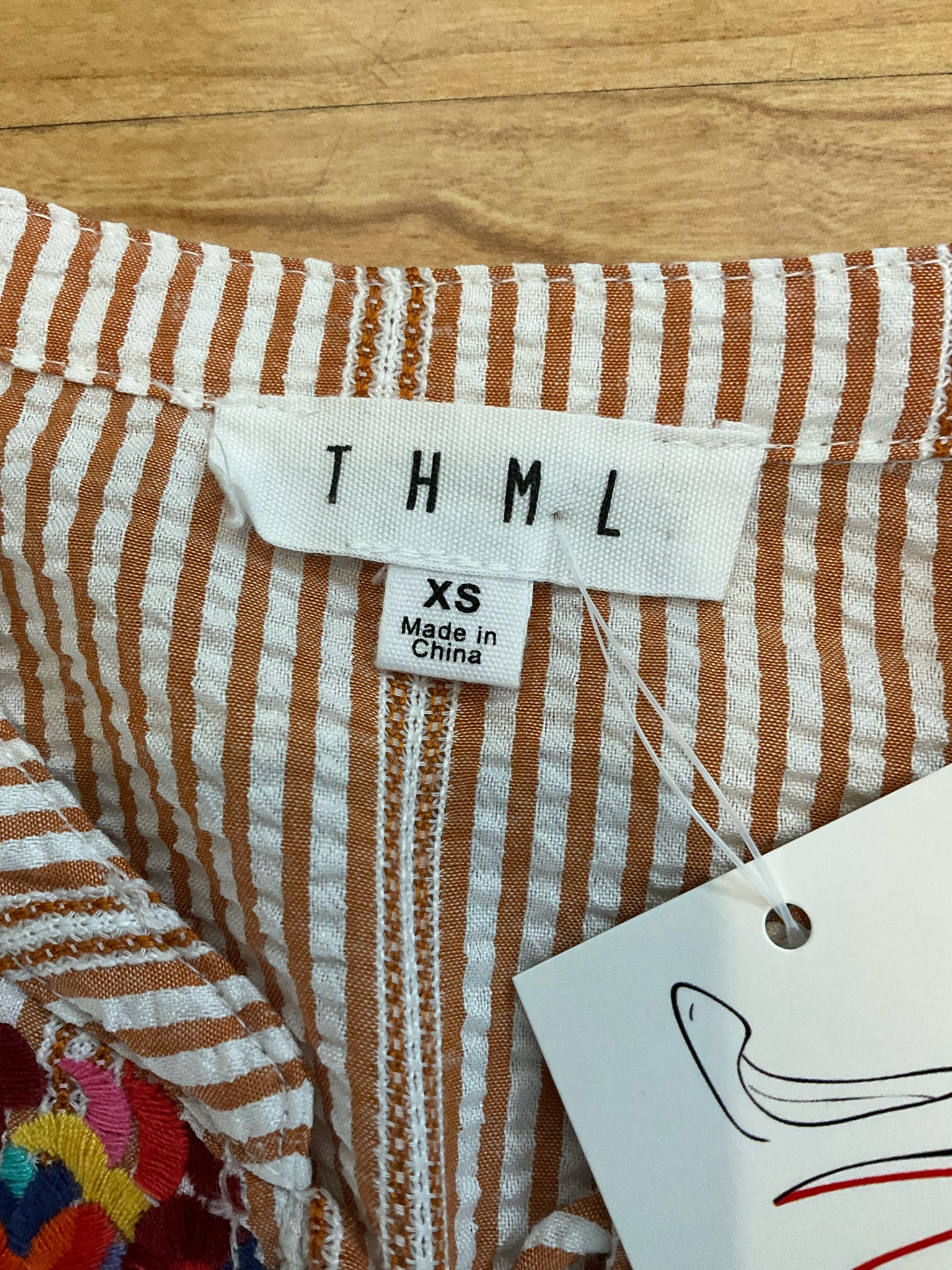 THML Striped Embroidered Tassel Tie Boho Peasant Top Size XS