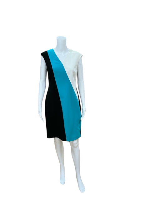 Calvin Klein Black/White/Teal Colorblock Pre-Owned Ladies Dress - Size 6