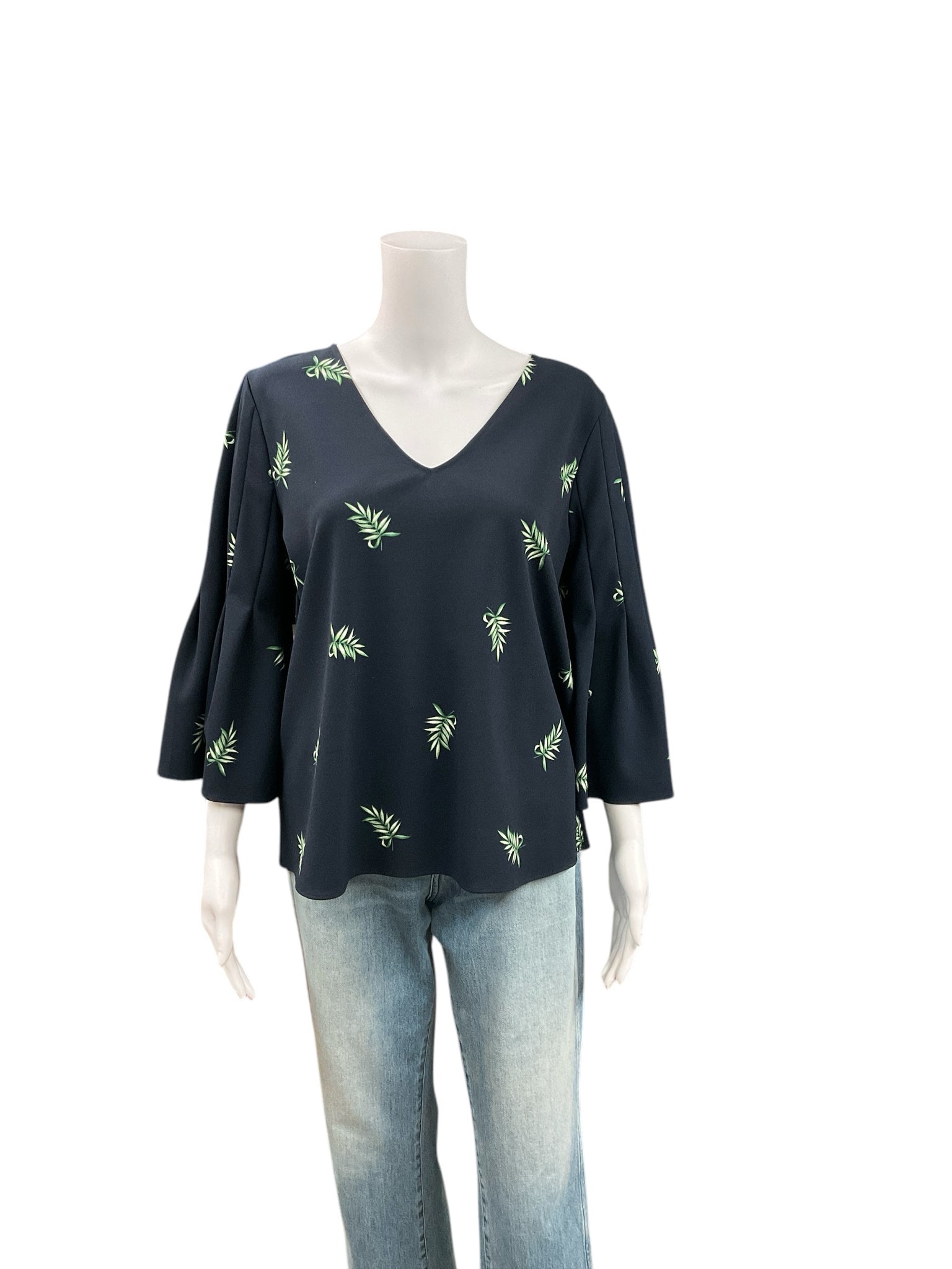 Ann Taylor Navy Green Floral Top Size Medium