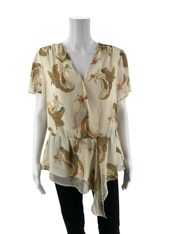 Vince Camuto Cream/Rust Floral Pre-Owned Ladies Top - Size Medium