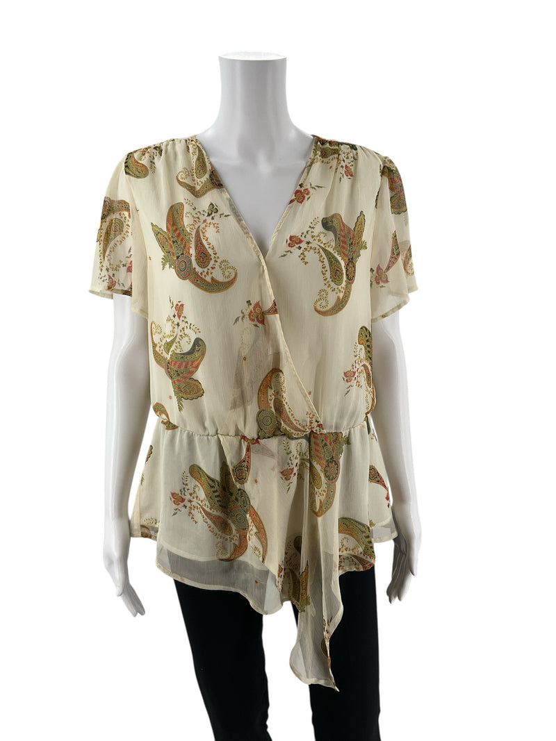 Vince Camuto Cream/Rust Floral Pre-Owned Ladies Top - Size Medium