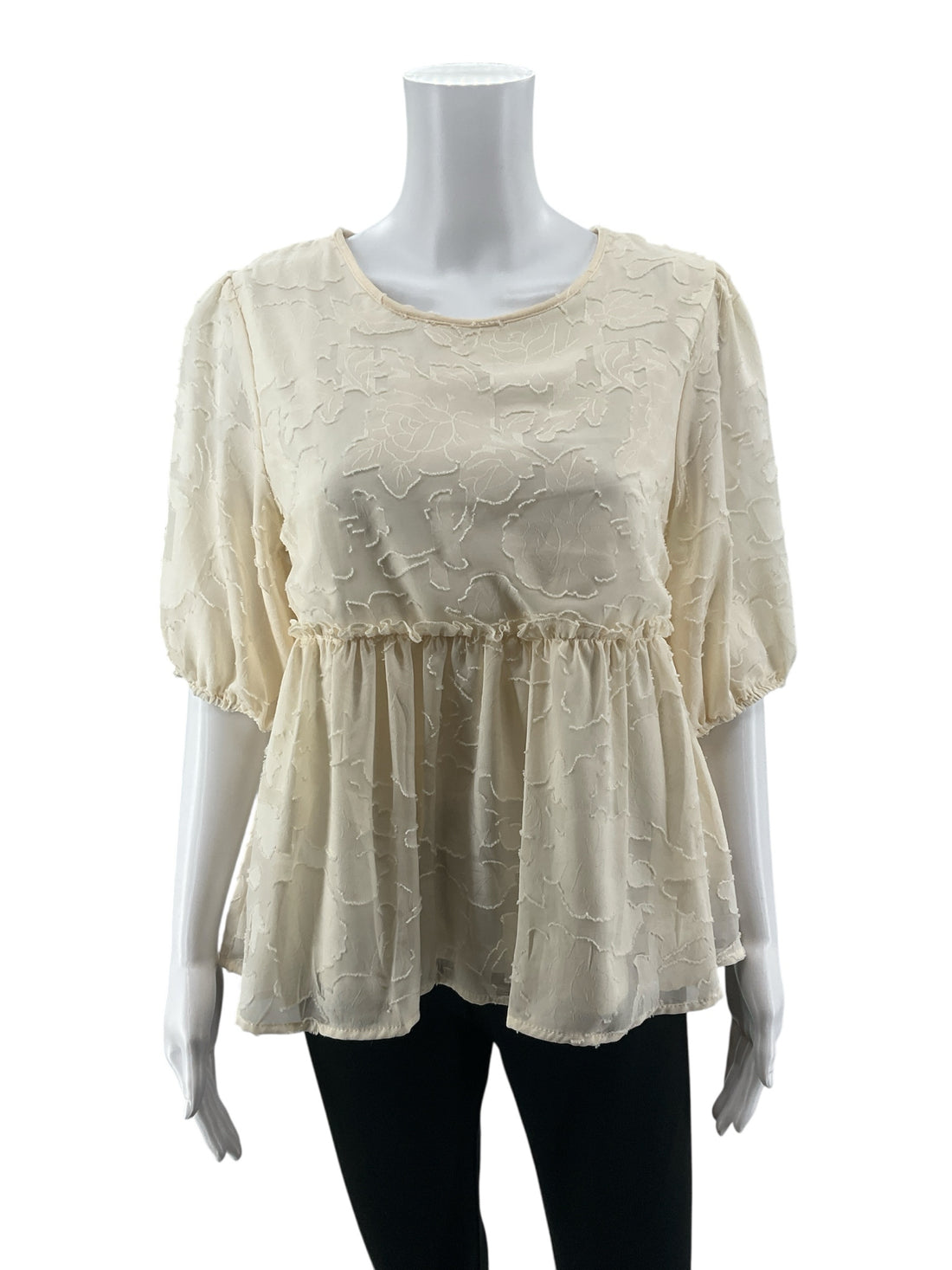 m. ame. Cream Peplum mi ami Nyxie Tiered Floral Burnout Peplum Blouse Cream NWT Size Medium - Size M