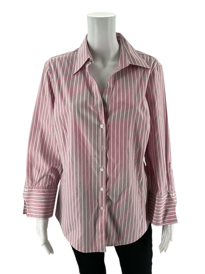 Brooks Bros pre-owned casual top featuring white, pink, and green stripes, size 16, displayed on a neutral background.