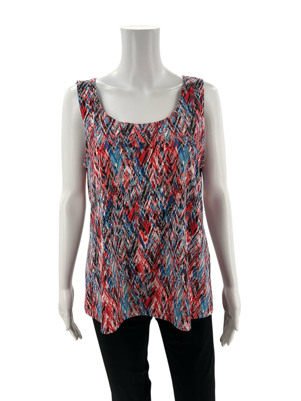 Claudia Ev Red/Blue/Black Print Pre-Owned Ladies Top - Size Petite Large