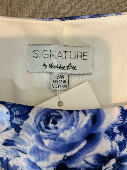 Signature by White Bee Blue &amp; White Floral Handkerchief Hem Dress Size 18W - ONLINE ONLY