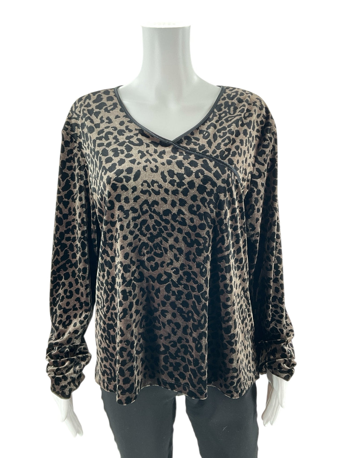 Worthington - brown/black Cheetah Pre-Owned Ladies Casual Top - Size XL