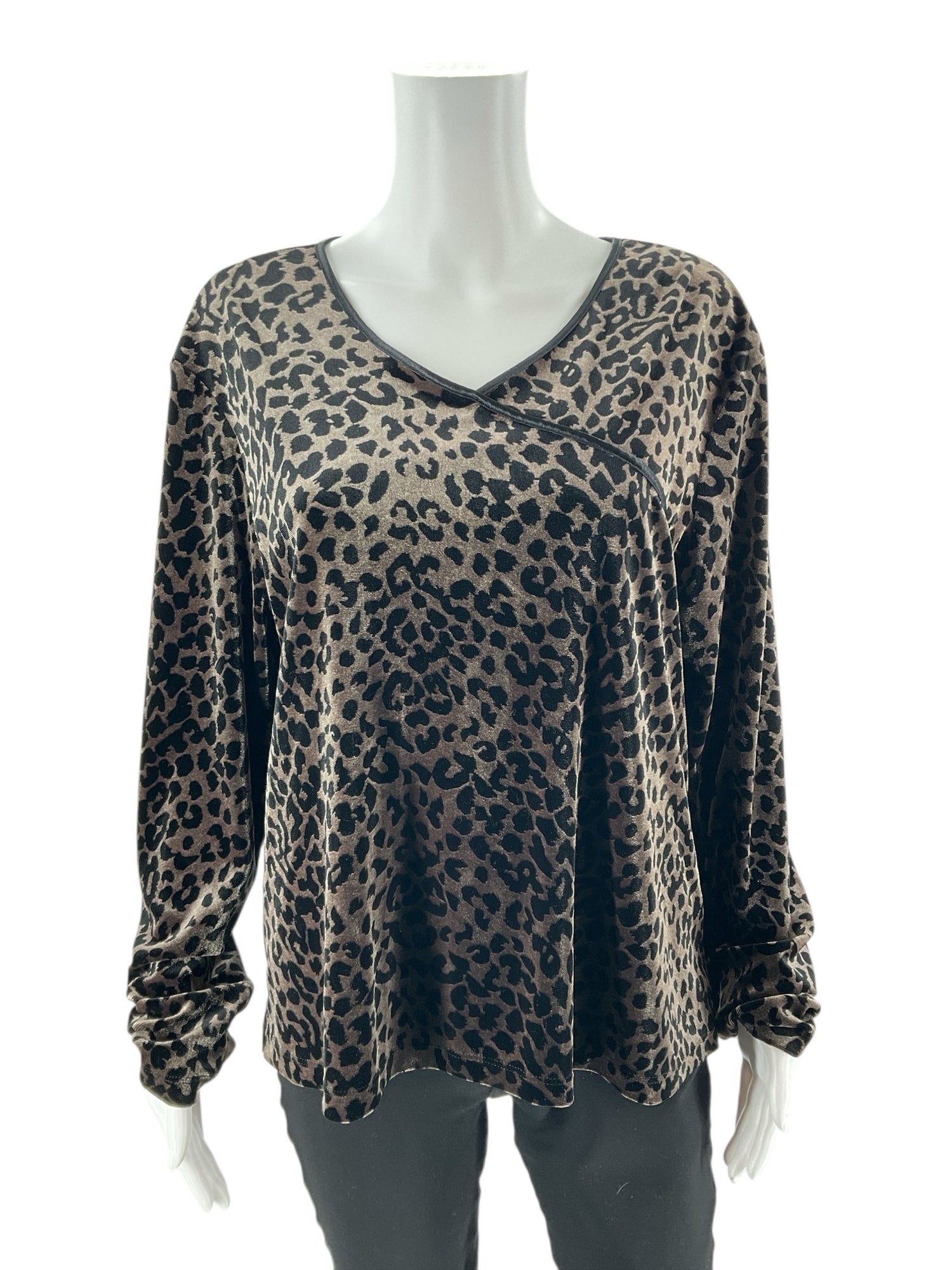 Worthington - brown/black Cheetah Pre-Owned Ladies Casual Top - Size XL