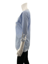 Gretchen Scott blue/white 3/4 Sleeve Gingham Embroidered Tunic Top Blue White Checkered Size XS - Size XS