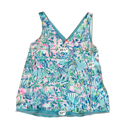 Lilly Pulitzer Florin Reversible V-Neck Tank Top Floral Aqua Pink Size Large
