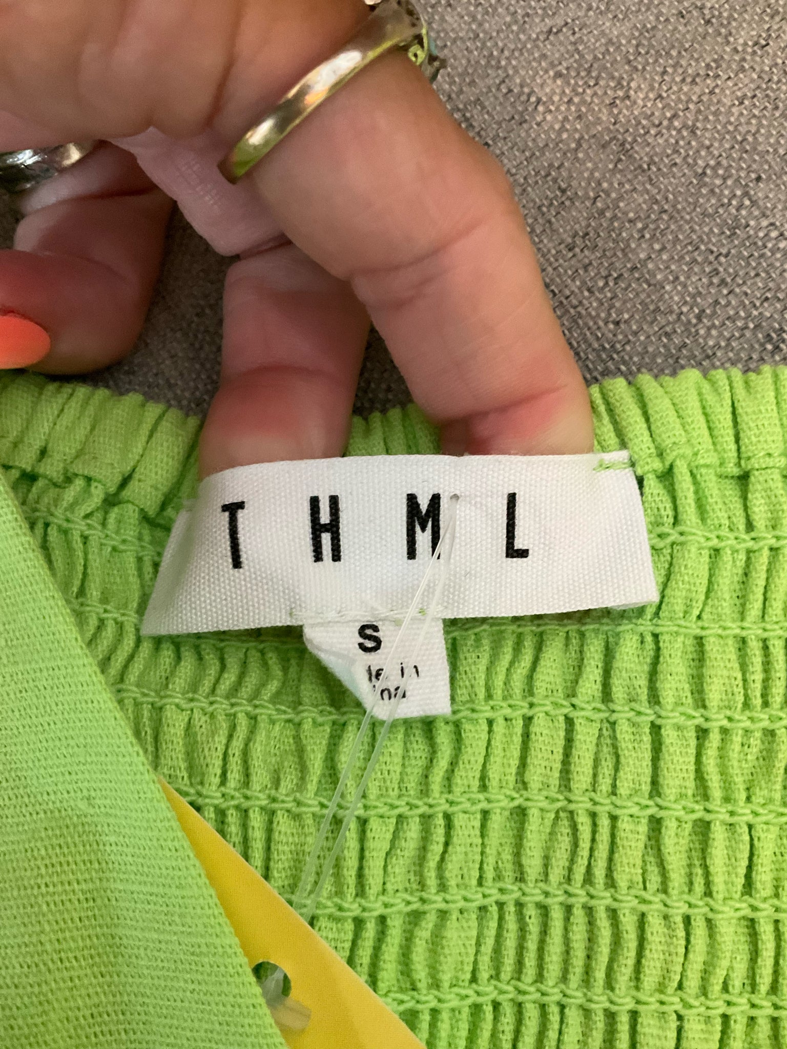THML Lime Green Flutter Sleeve Smocked V-Neck Mini Dress | Size Small