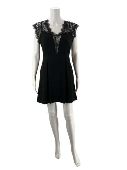 BCBGeneration Black Lace Yoke Pleated Skater Dress Size Small