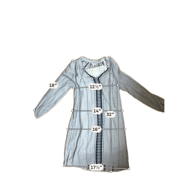 Lucky Brand white/navy Long Sleeve Embroidered Tassel Tunic Dress XS White Navy Stripe Boho Long Sleeve - Size XS