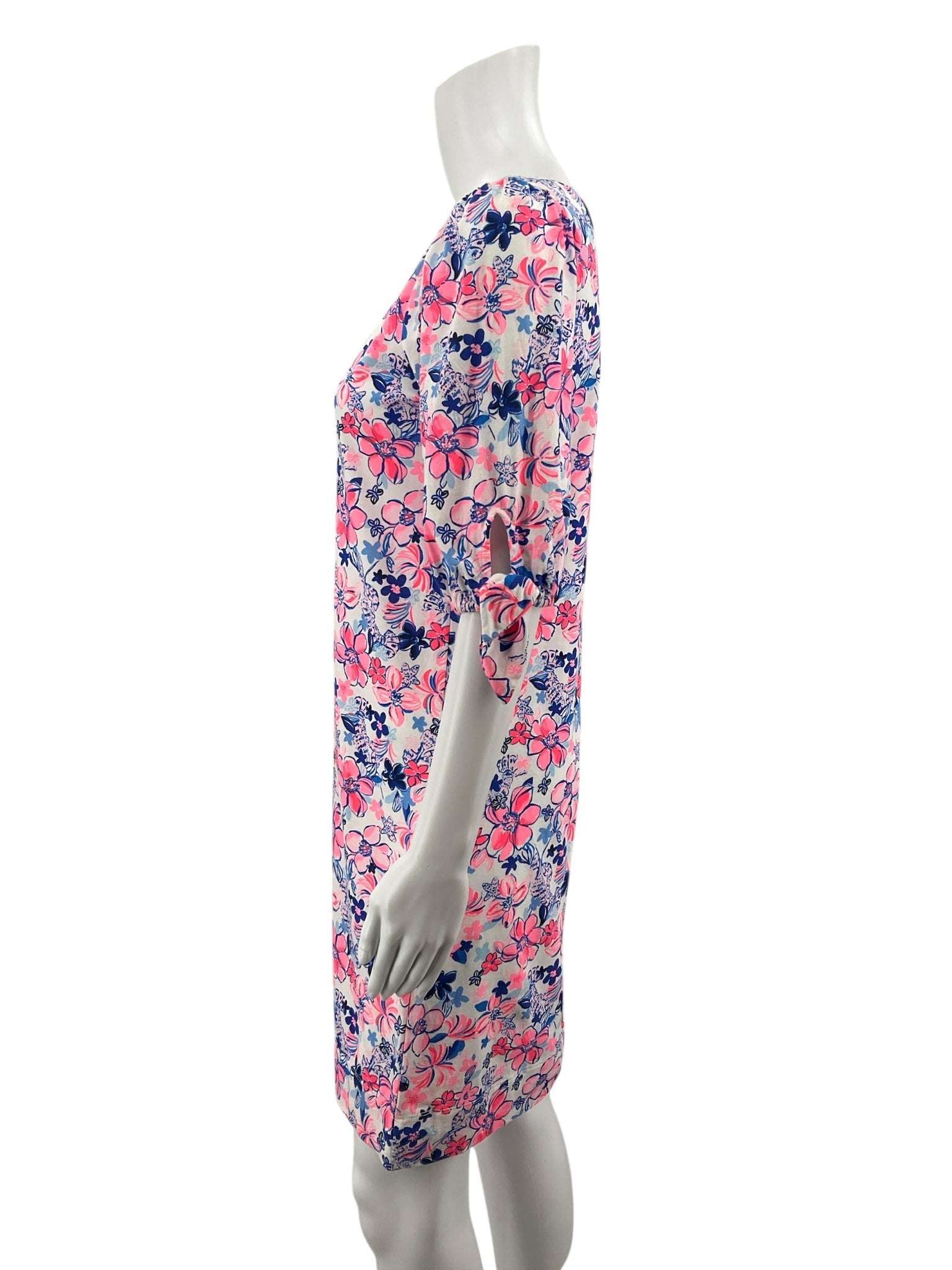 Lilly Pulitzer White/Coral/Blue Floral Pre-Owned Ladies Dress - Size XS