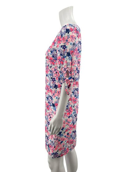 Lilly Pulitzer White/Coral/Blue Floral Pre-Owned Ladies Dress - Size XS