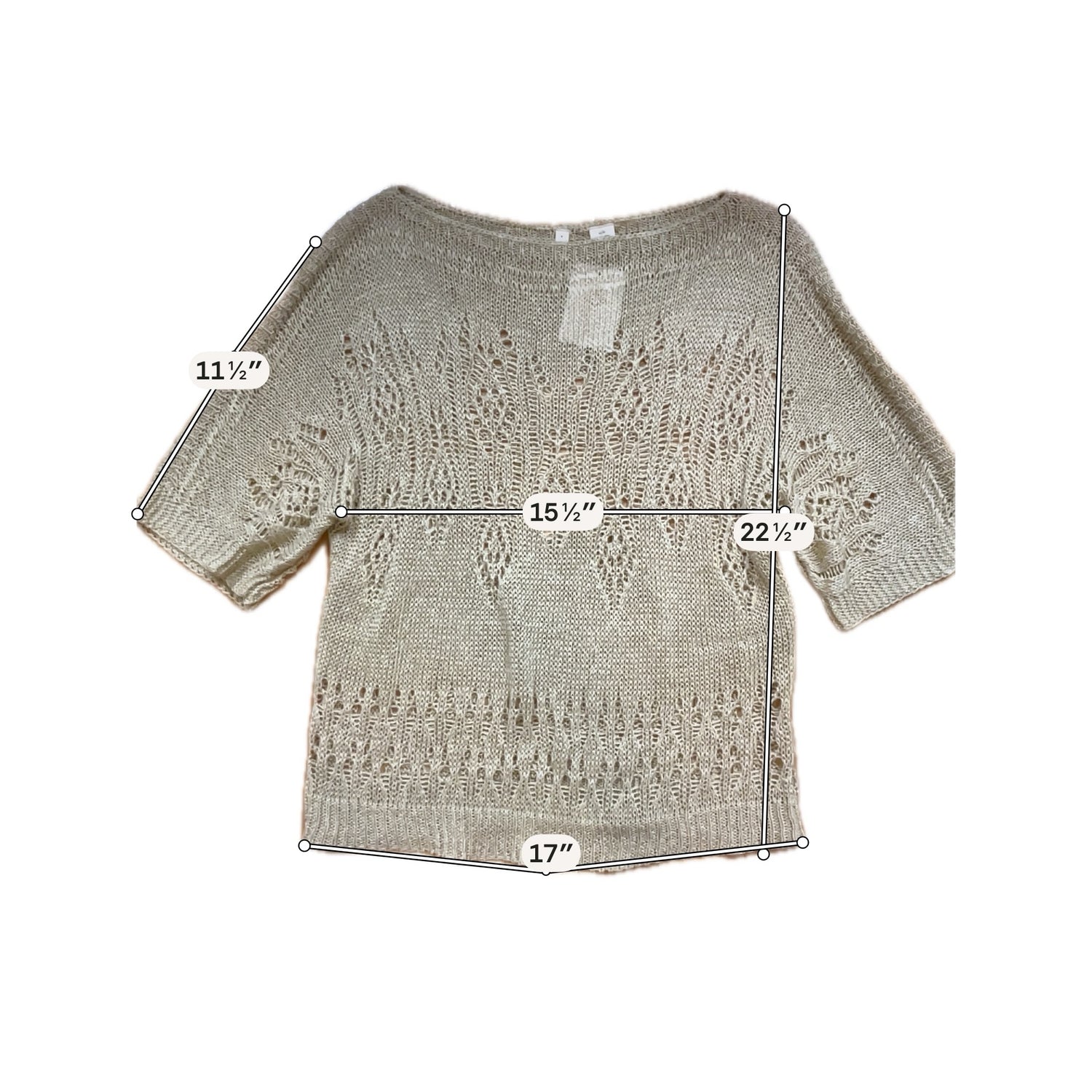 Moth Anthropologie Lace Knit Top XS Beige Metallic Open-Knit Pullover Sweater