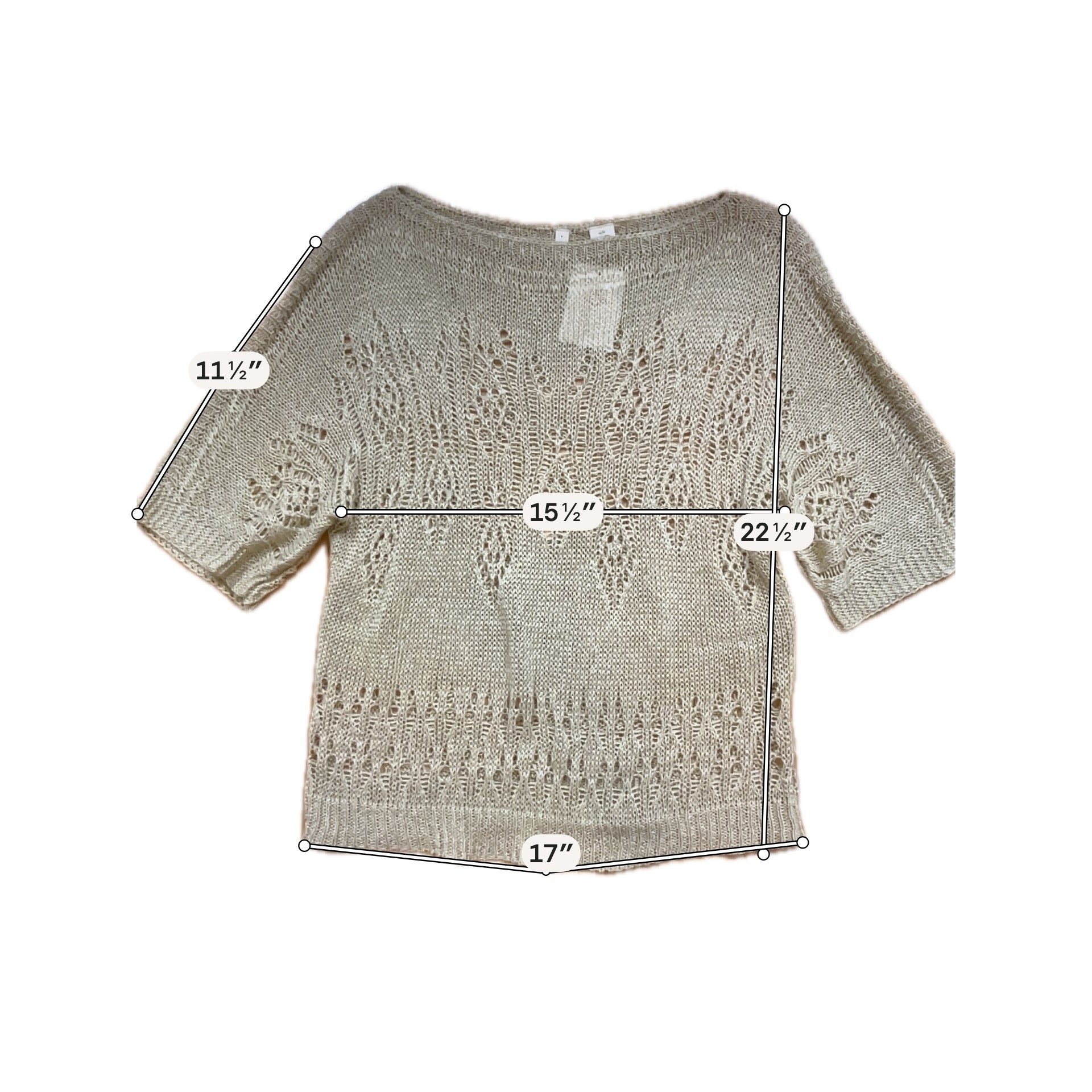 Moth Anthropologie Lace Knit Top XS Beige Metallic Open-Knit Pullover Sweater