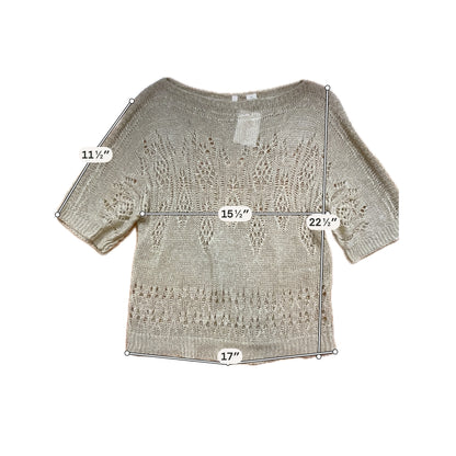 Moth Anthropologie Lace Knit Top XS Beige Metallic Open-Knit Pullover Sweater