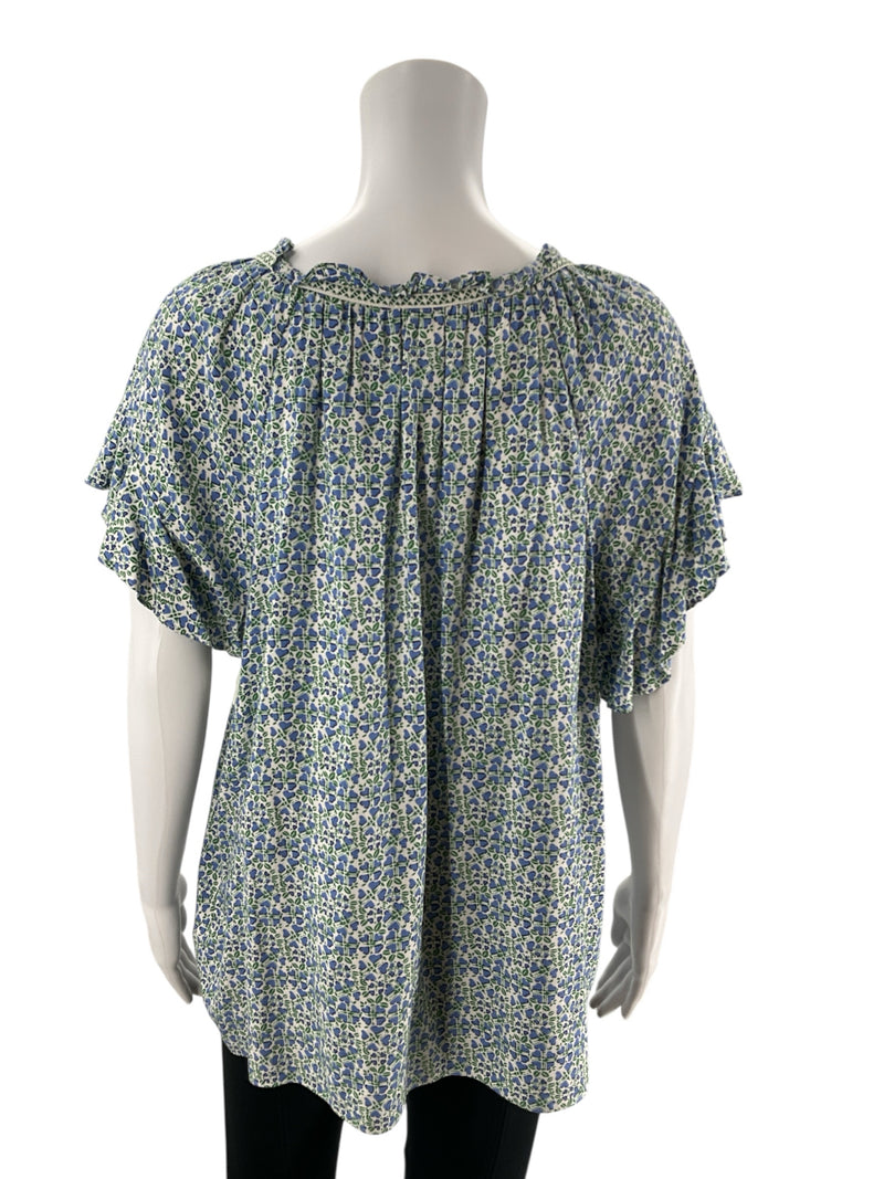 Max Studio White/Blue/Green Floral Pre-Owned Ladies Top - Size Large - Margaret’s Fine Consignment