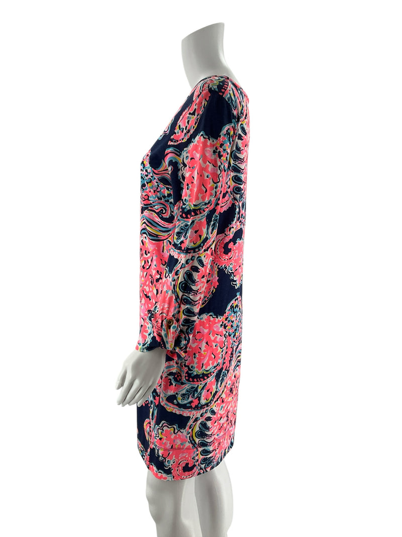 Lilly Pulitzer Pink/Navy/White Print Pre-Owned Ladies Dress - Size Medium