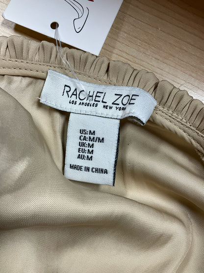 Rachel Zoe Smocked Yoke Tie-Neck Blouse Tan Bronze Flutter Sleeve Top Size Medium - ONLINE ONLY
