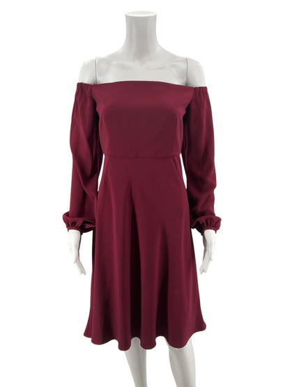 JILL STUART Off The Shoulder Bishop Sleeve Crepe Dress Maroon Size 8
