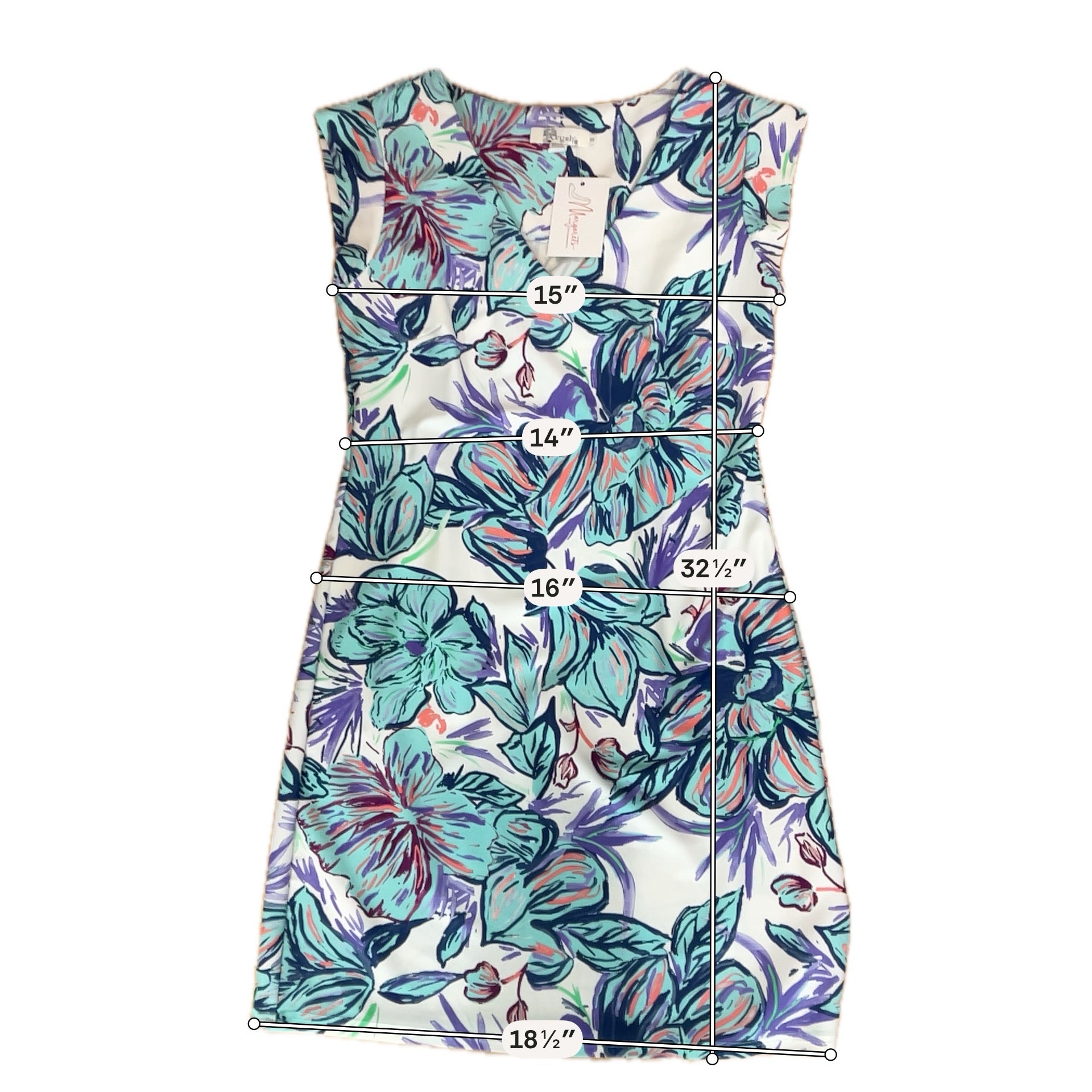Aryeh Floral Cap Sleeve A-Line Shift Dress White Aqua Blue Size Small