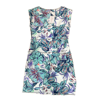 Aryeh Floral Cap Sleeve A-Line Shift Dress White Aqua Blue Size Small