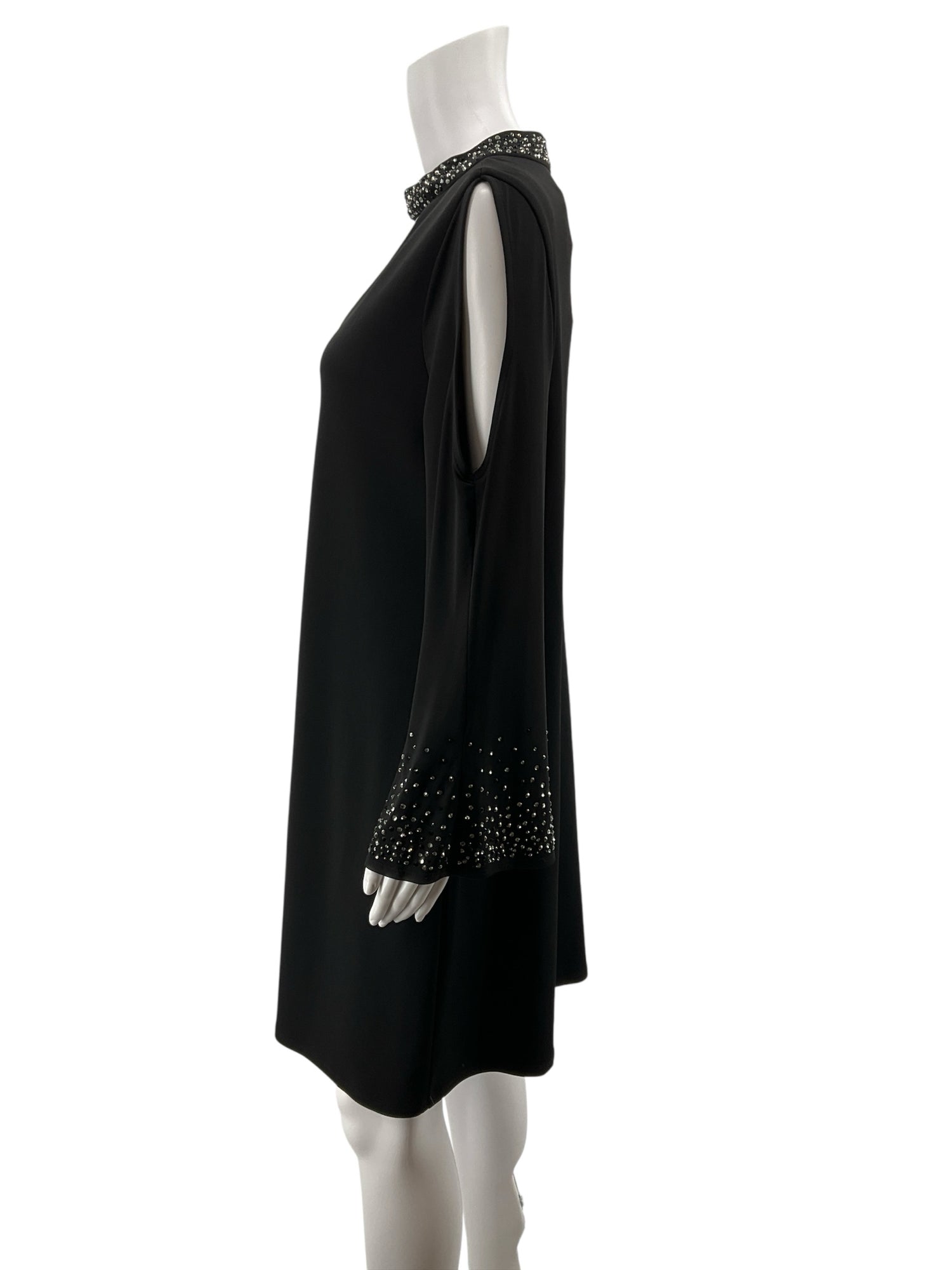 Jessica Howard Black Rhinestone Cold Shoulder Dress Size 14 Cocktail Party LBD