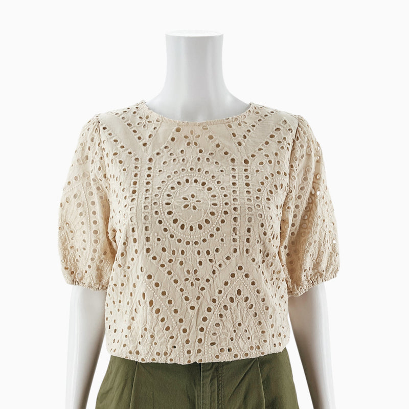 Urban Romantics Tan Eyelet Pre-Owned Ladies Top - Size Medium - Margaret’s Fine Consignment